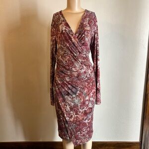 Peruvian Connection Savannah Faux Wrap Dress Mulberry Dusty Pink Sz Large